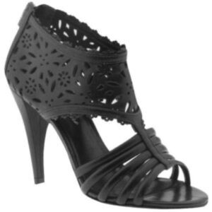 Pour La Victoire Black Leather Open Toe Caged Heels Womens Size 9 Cut Out Bootie